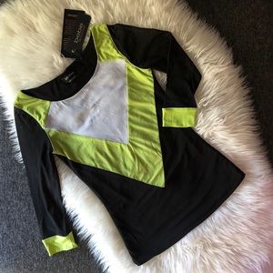 Bebe Women's Black Geometrical Mesh Sleeve Top